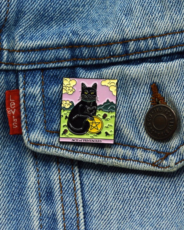 Broche Tarot Chat - As de Pentacles Accessoire d'Halloween