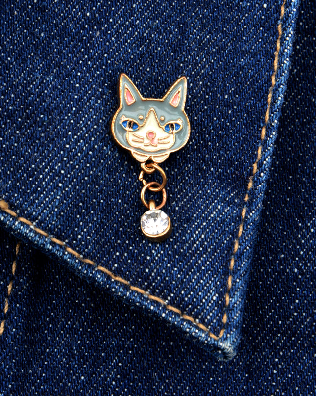 Broche tête de chat - Motif animal mignon et joueur