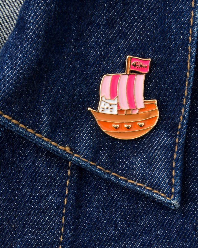 Broche bateau chat - Motif animal unique