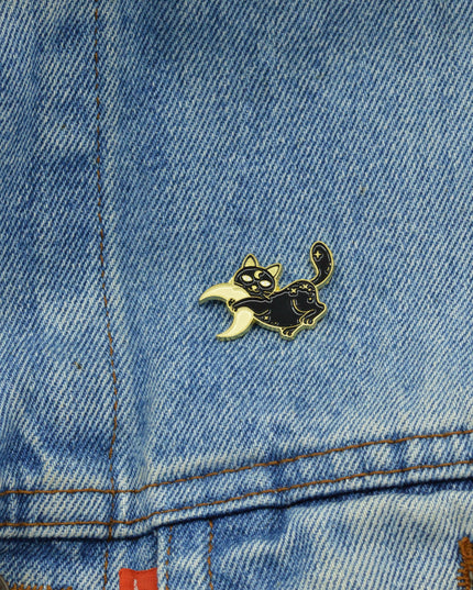 Broche Chat Lune - Accessoire de costume d'Halloween charmant