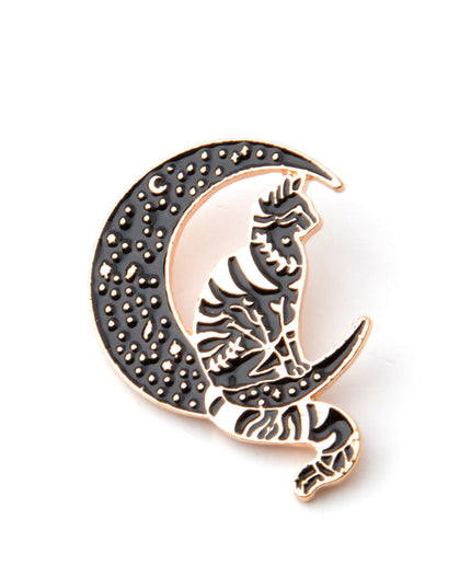 Broche Chat sur la Lune - Accessoire d'Halloween fantaisiste