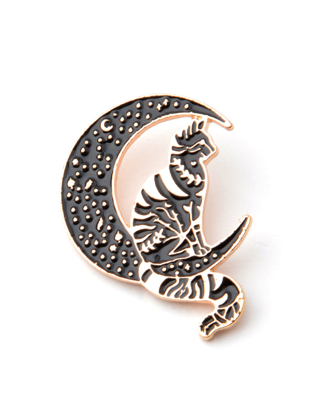 Broche Chat sur la Lune - Accessoire d'Halloween fantaisiste