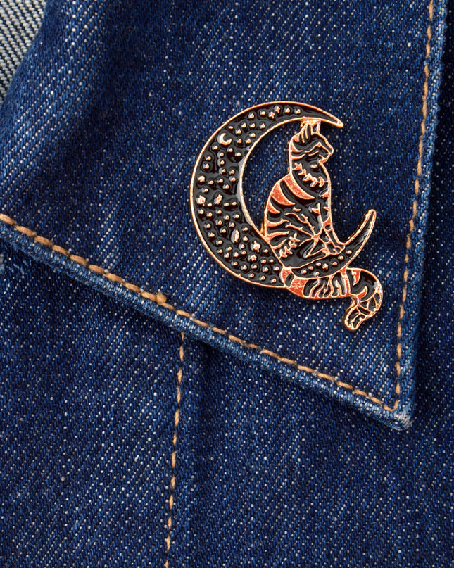 Broche Chat sur la Lune - Accessoire d'Halloween fantaisiste