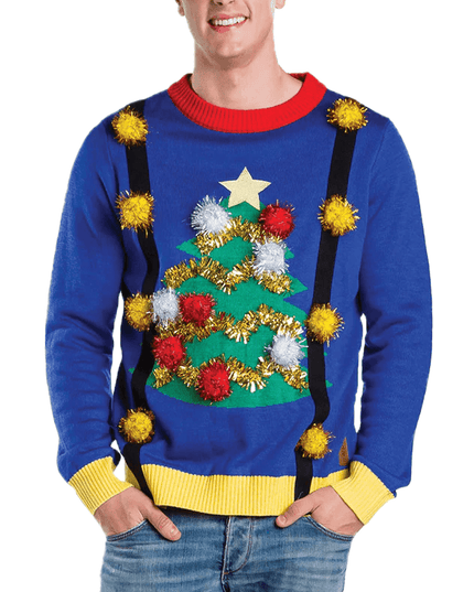 Men's Ugly Christmas Tree Sweater with Suspenders