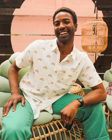 Men's White Rainbow Button Down Shirt