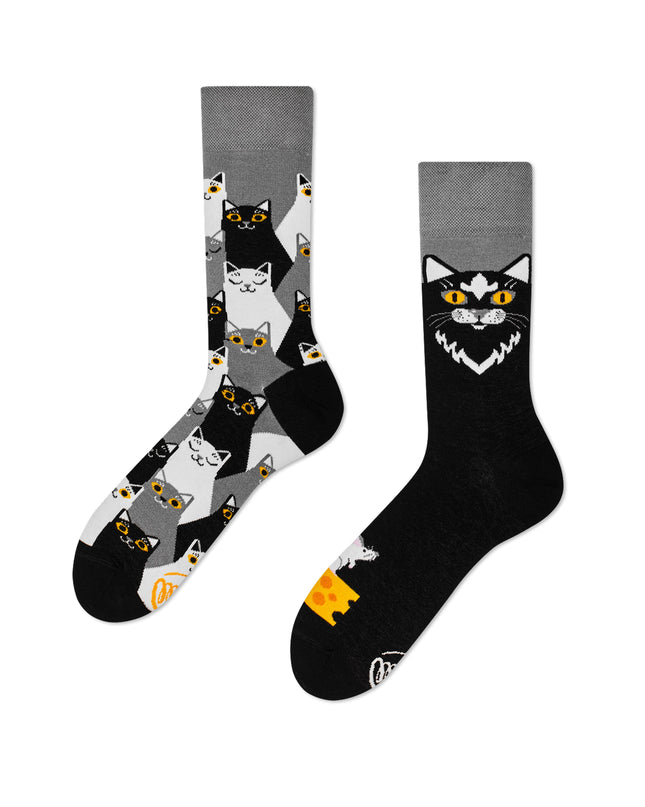 Many Mornings Zokni - Chaussettes amusantes d'Halloween avec chat noir pour tous