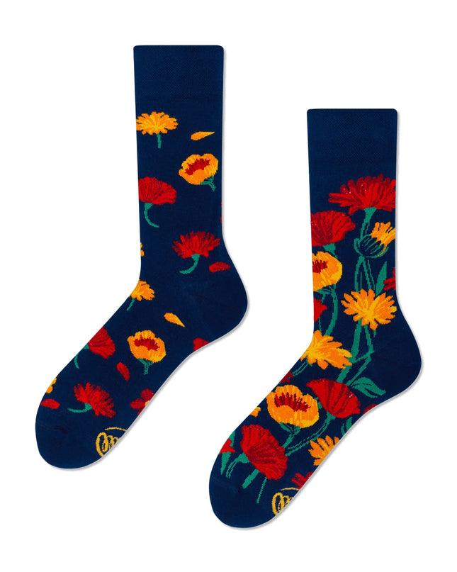 Chaussettes fantaisie Zokni - Flower Power bleu marine Many Mornings
