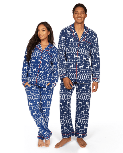 Matching Blue Reindeer Couples Pajamas