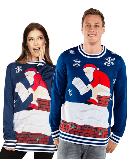 Matching Santa's Log on Fire Couples Ugly Christmas Sweater