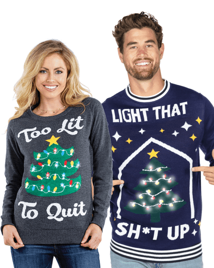 Matching Lit Tree Couples Ugly Christmas Sweater