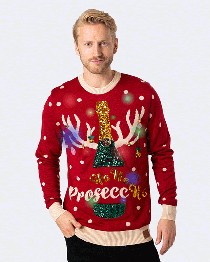 Pull de Noël lumineux Prosecco pour homme