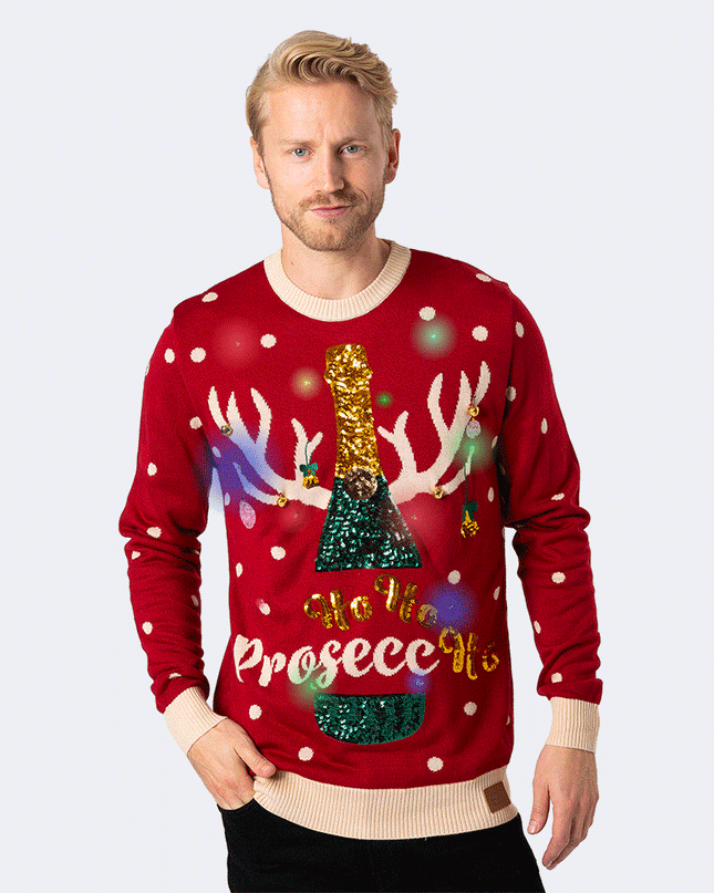 Pull de Noël lumineux Prosecco pour homme