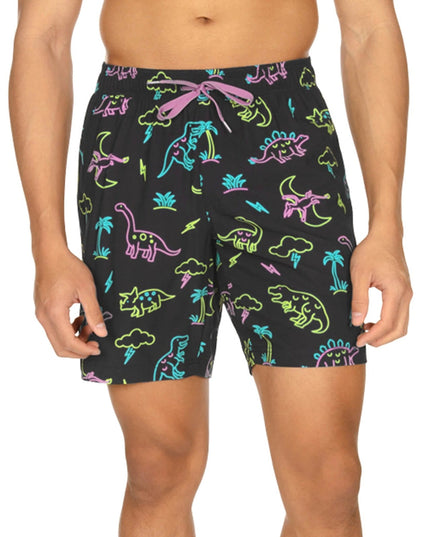 Neon Dinosaur Stretch Swim Trunks - 7.5" Inseam