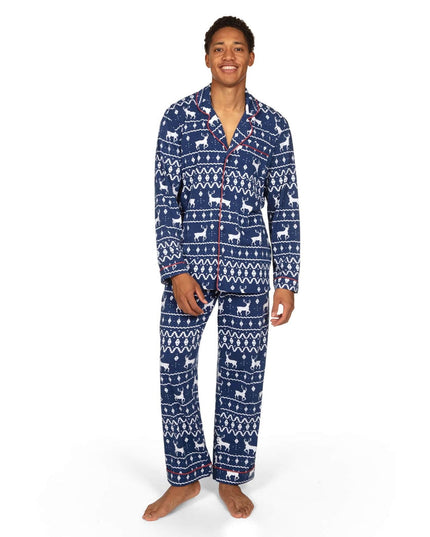 Men's Blue Reindeer Lapel Pajama Set