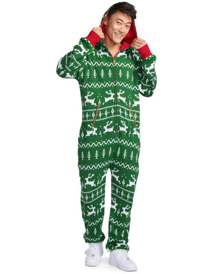Men's Green Fair Isle Knit Jumpsuit