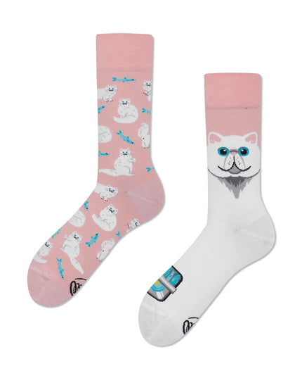 Many Mornings Zokni - Chaussettes Chat Blanc pour Adultes et Enfants