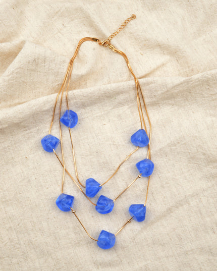 Collier de perles - Bleu et or