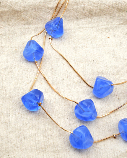 Collier de perles - Bleu et or