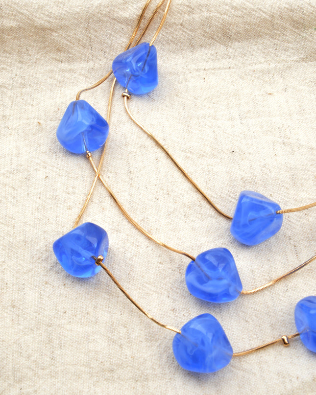 Collier de perles - Bleu et or