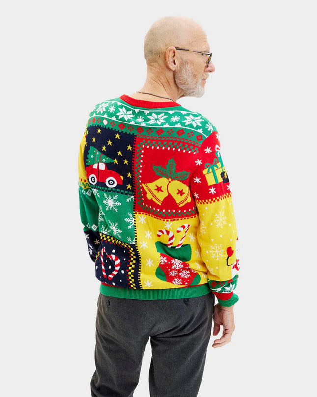 Pull de Noël homme « patchwork » en coton biologique
