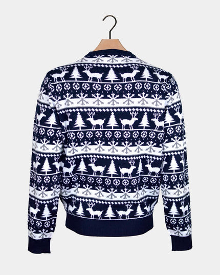 Striped Couple Christmas Sweater with Reindeer and Trees