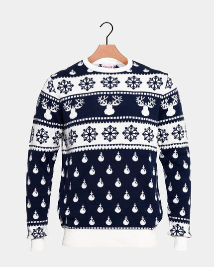 Kids Christmas Sweater Blue with Reindeer and Snow