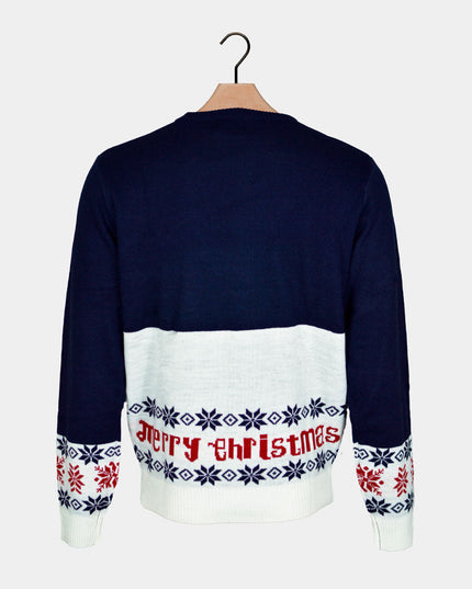 Pull bleu pour homme avec le Père Noël et Rudolph le renne