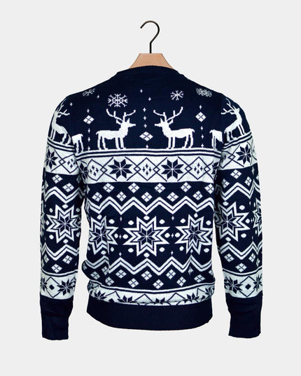 Blue Christmas Sweater for Kids with Reindeer and Nordic Stars