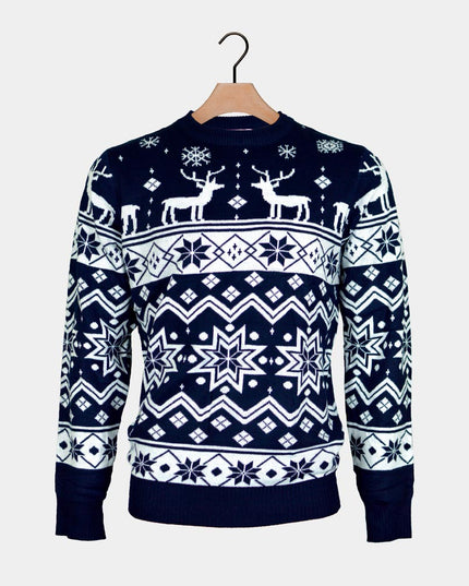Kids Christmas Sweater Blue with Reindeer and Stars