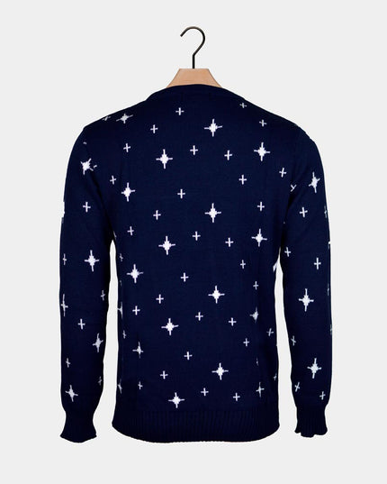 Pull bleu pour femme avec renne, sapin de Noël et étoiles