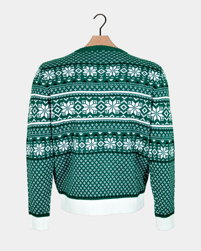 Pull de Noël chic classique vert et blanc pour homme