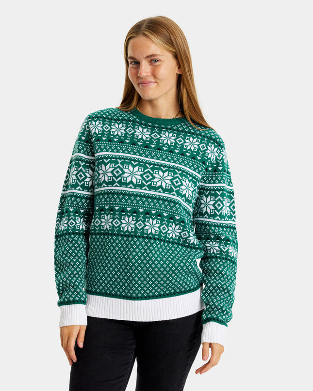 Pull de Noël chic classique vert et blanc pour couples