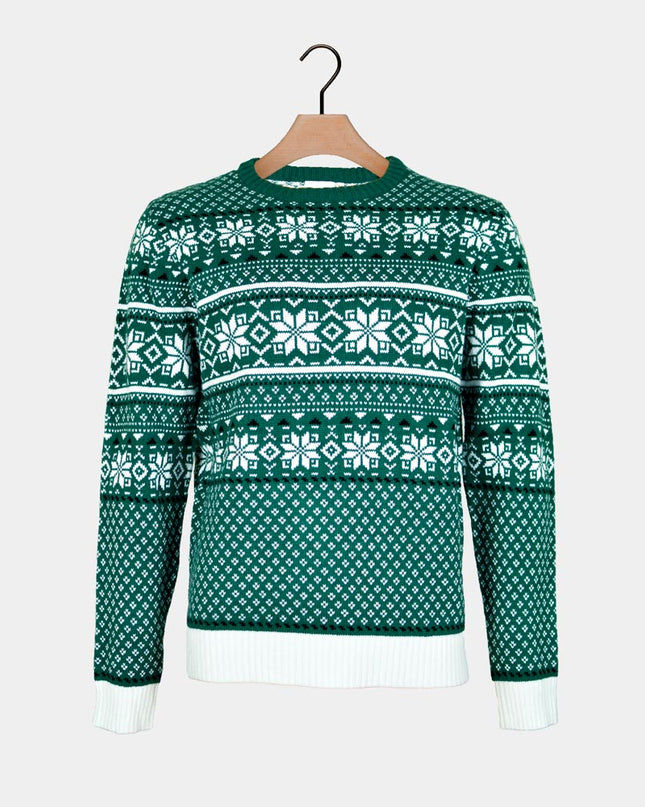 Pull de Noël chic classique vert et blanc pour homme
