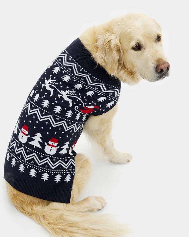 Pull de Noël pour chien - Motifs sapins, bonhommes de neige et Père Noël