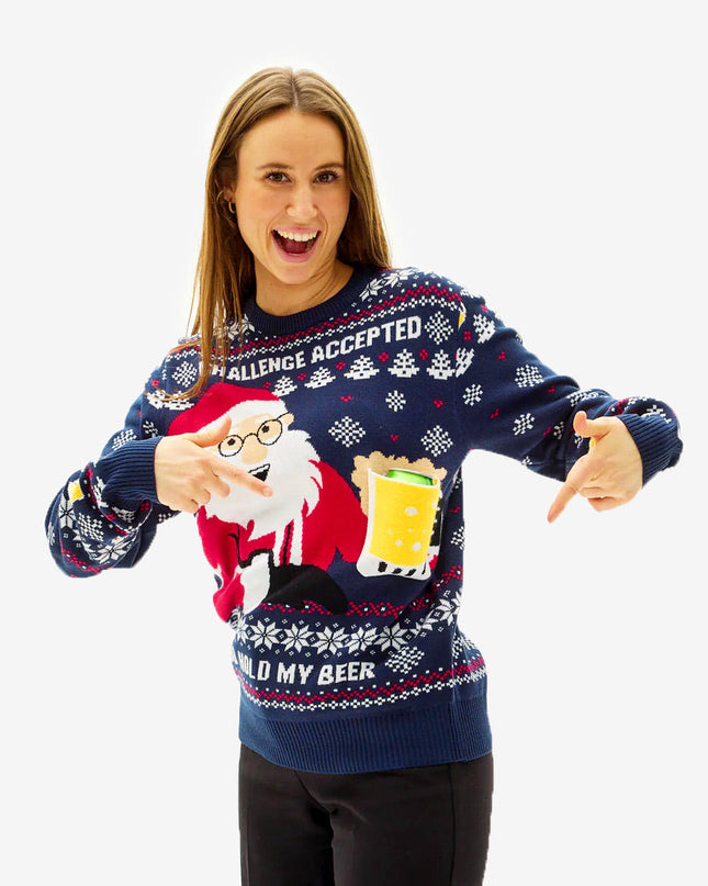 Pull de Noël 3D avec poche à bière pour couples