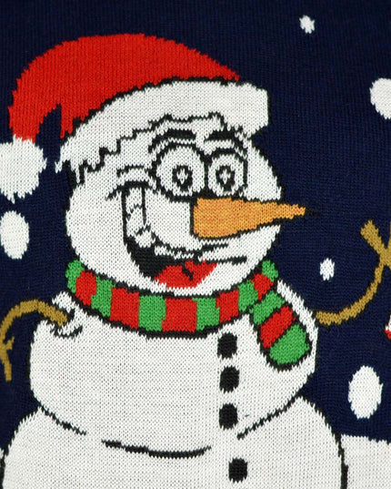 Pull de Noël bleu marine avec bonhomme de neige