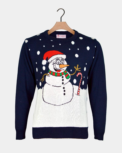 Pull de Noël bleu marine avec bonhomme de neige