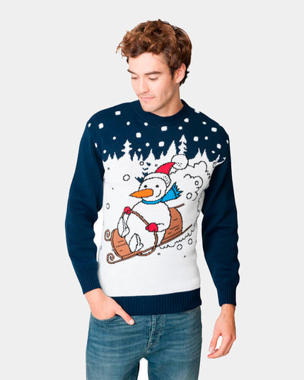 Bonhomme de neige en traîneau pull de Noël