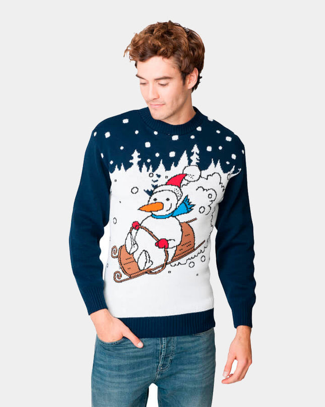 Bonhomme de neige en traîneau pull de Noël
