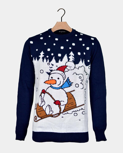 Bonhomme de neige en traîneau pull de Noël
