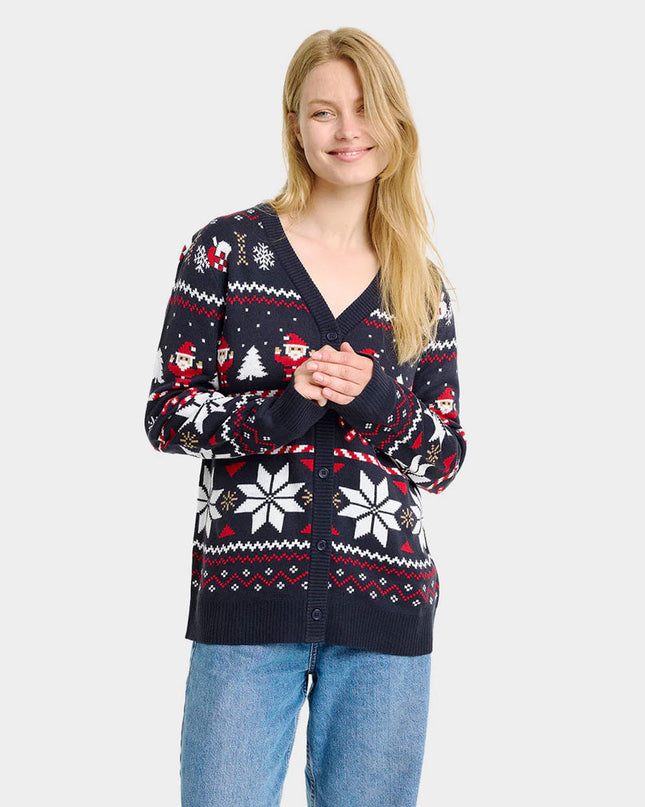 Blue Cardigan Couple Christmas Sweater with Polar Stars