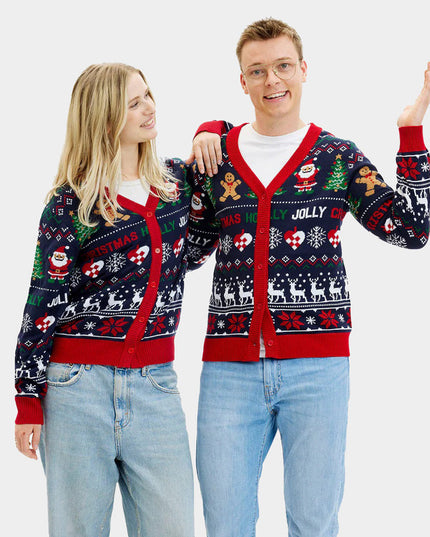 Blue and Red Cardigan Couple Christmas Sweater