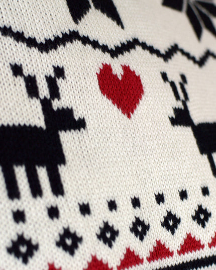 Pull de Noël beige chic pour couples, à col roulé