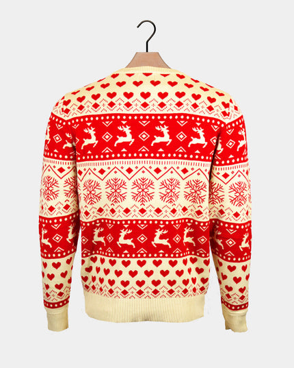Pull de Noël Marius pour couples, à cœurs rouges et coton beige biologique