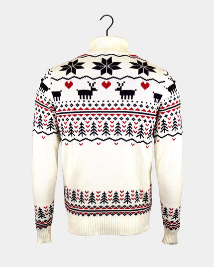 Pull de Noël beige chic pour couples, à col roulé