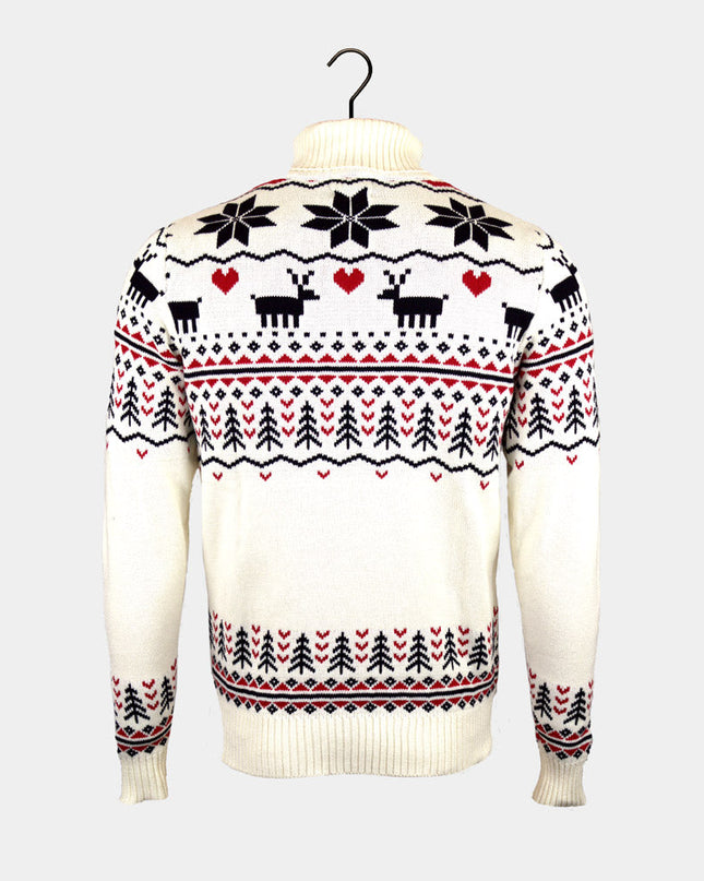 Chic Beige Turtleneck Organic Cotton Christmas Sweater for Couples