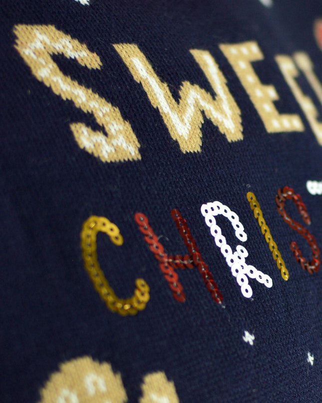 Pull de Noël LED en forme de biscuit au gingembre pour couples - Bleu