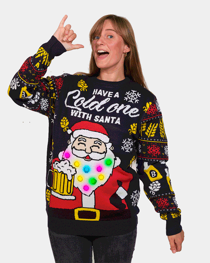 Pull de Noël LED pour couples avec Père Noël et bière