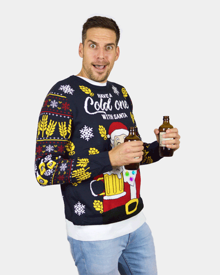 Pull de Noël LED pour couples avec Père Noël et bière