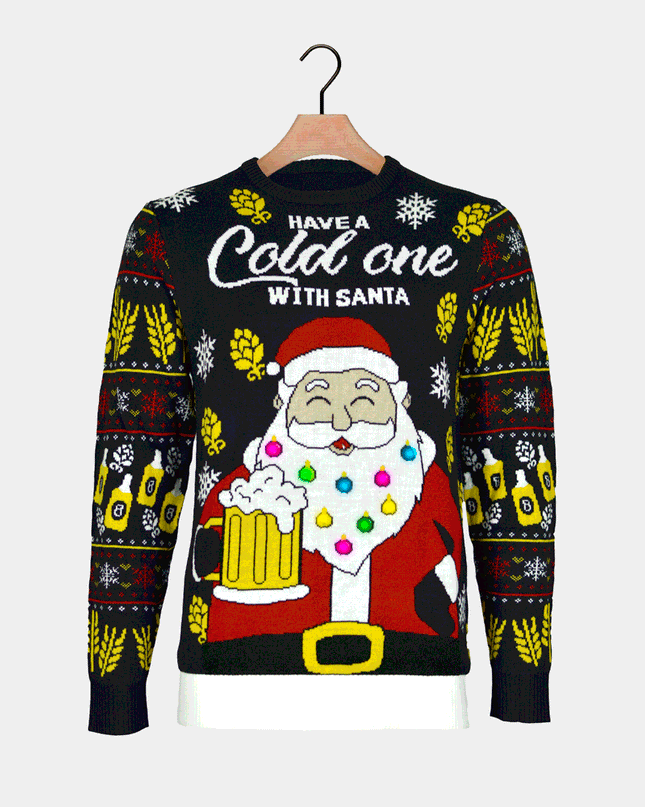 LED Christmas Sweater for Couples Santa Beer Design